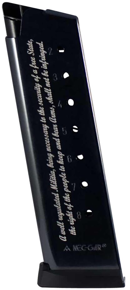 Mec-Gar MGCG45082A 1911 Government 8rd 45 ACP, Blued w/2nd Amendment Engraving Carbon Steel
