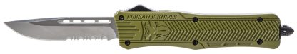 CobraTec Knives MODCTK1MDS CTK-1  Medium 3" OTF Drop Point Part Serrated D2 Steel Blade/OD Green Aluminum Handle Features Glass Breaker Includes Pocket Clip