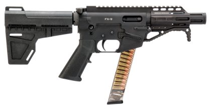 Freedom Ordnance FX9P4 FX-9  9mm Luger 31+1 4.50" Black Nitride Chromoly Steel Barrel Black Hard Coat Anodized Black KAK Shockwave Pistol Brace Black Polymer Grips Right Hand