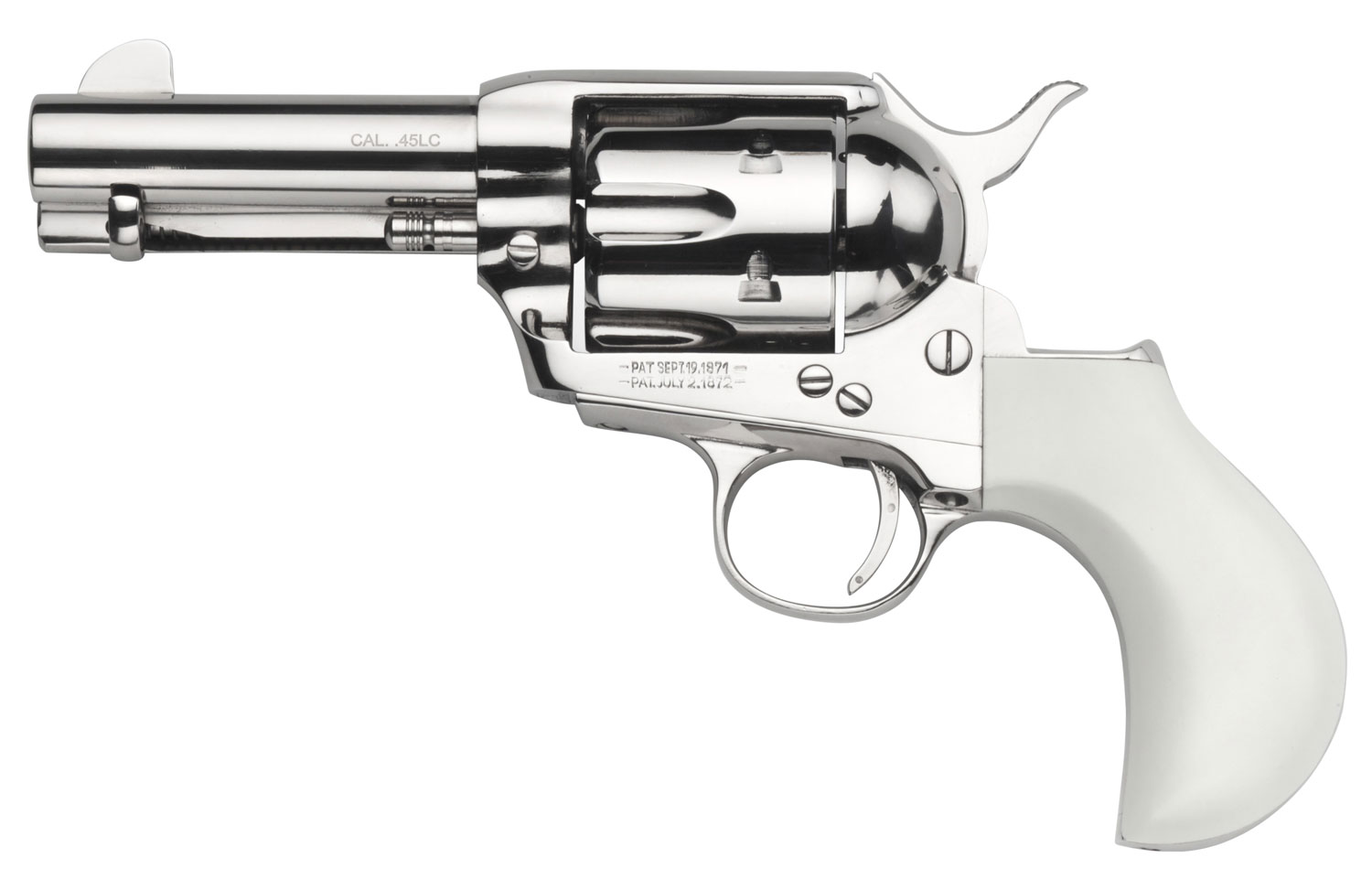 Taylors & Company 200073 1873 Cattleman 357 Mag Caliber with 3.50" Barrel, 6rd Capacity Cylinder, Overall Nickel-Plated Finish Steel & Ivory Birdshead Synthetic Grip