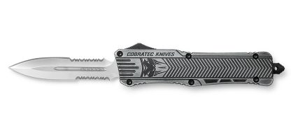 CobraTec Knives LSWCTK1LDG2SS CTK-1  Large 3.75" OTF Dagger Part Serrated D2 Steel Blade/ Stonewashed Aluminum Handle Features Glass Breaker Includes Pocket Clip