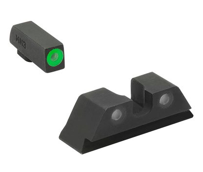 Meprolight USA 402243111 Hyper-Bright Sight Set Green Tritium/Black Frame Compatible w/Glock 17/17L/19/22/23, Post/Dovetail Mount
