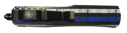Templar Knife MBTB331 Gen II Back The Blue Slim 3.43" OTF Drop Point Plain Black Oxide Stonewashed 440C SS Blade, 5.05" Black & White w/Blue Line Aluminum Handle, Glass Breaker