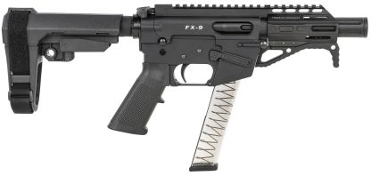 Freedom Ordnance FX9P4S FX-9  9mm Luger 31+1 4" Black Nitride Barrel w/Faux Suppressor, Black Hard Coat Anodized Aluminum Receiver, SB Tactical SBA3 Pistol Brace Stock, Black Polymer Grip