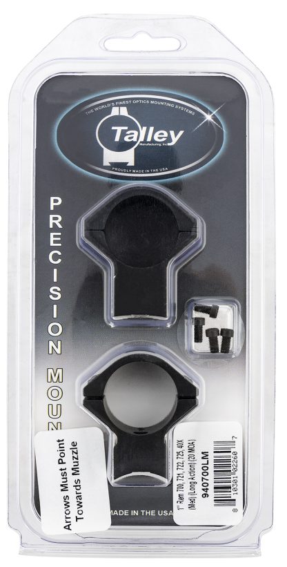 Talley 940700LM Scope Mount/Ring Combo Black Anodized Aluminum 1" Tube Remington 700/721/722/725/40X Medium Rings Long Action 20 MOA