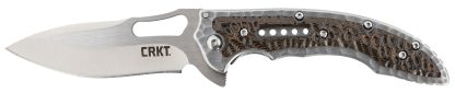 CRKT 5460 Fossil  Compact 3.41" Folding Drop Point Plain Satin 8Cr13MoV SS Blade, Brown G10/SS Handle, Includes Pocket Clip
