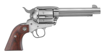 Ruger 5104 Vaquero  Medium Frame 45 Colt (Long Colt) 6rd 5.50" High Gloss Stainless Steel Barrel, Cylinder & Frame, Hardwood Grip, Transfer Bar Safety, Exposed Hammer