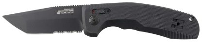 S.O.G SOG15380457 SOG-TAC Auto 3.43" Folding Tanto Part Serrated Black TiNi Cryo D2 Steel Blade Black Micro-Textured Anodized Aluminum Handle Includes Pocket Clip