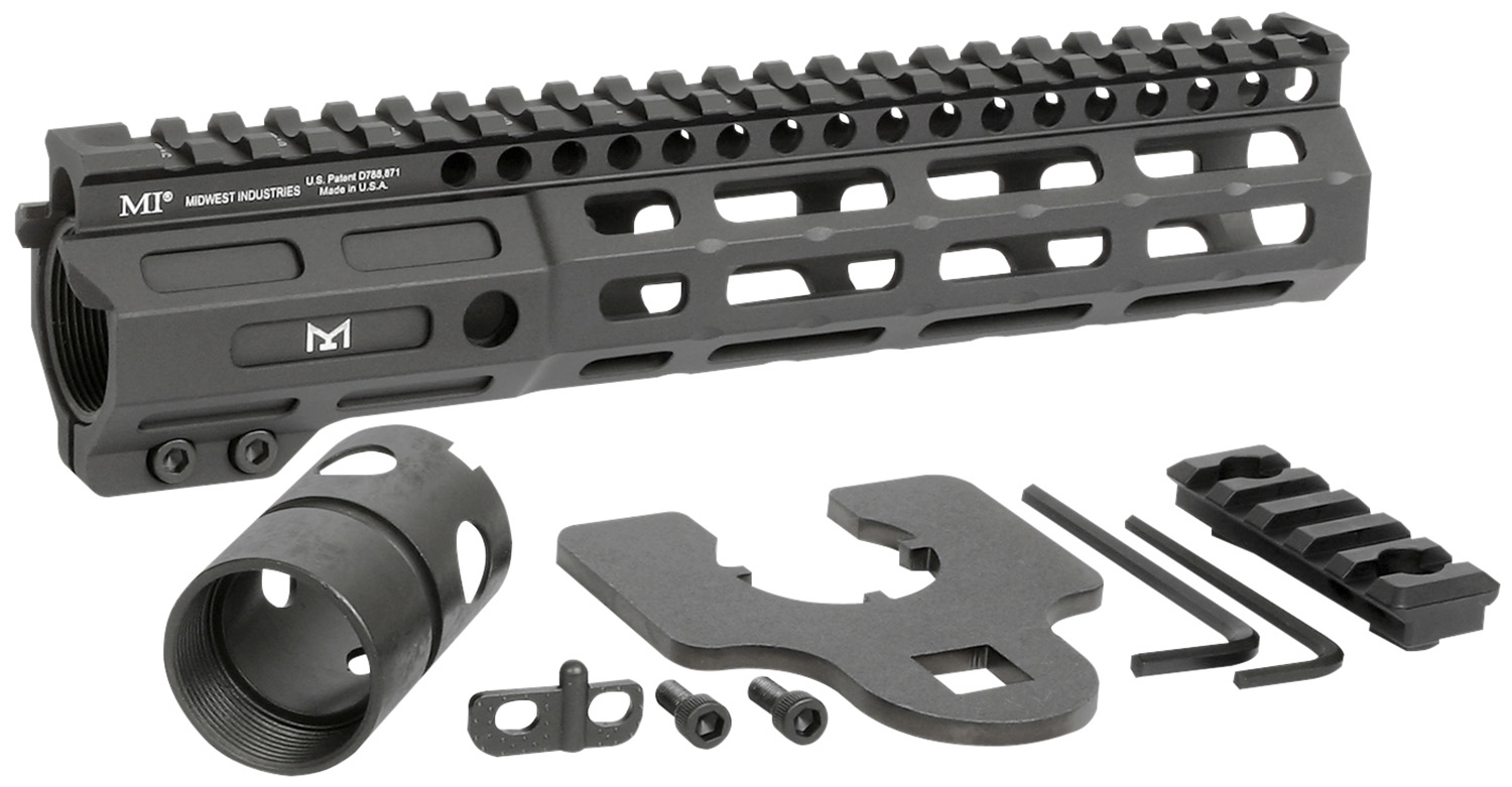Midwest Industries MINF925 Night Fighter 9.25" M-LOK Black Hardcoat Anodized Aluminum Includes Barrel Wrench, Nut, & 5 Slot Rail