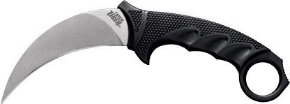 Cold Steel CS49KST Steel Tiger  4.75" Fixed Plain Stone Washed Japanese AUS-8A SS Blade/Black w/Thumb Shelf & Finger Ring Griv-Ex w/Overmold Kray-Ex Handle