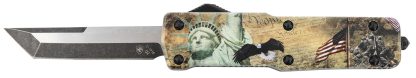 Templar Knife SZLIB221 Premium Weighted Liberty Small 3" OTF Tanto Plain Black Oxide Stonewashed D2 Steel Blade, 4.50" Gold w/Statue of Liberty/Flag/Eagle Aluminum Zinc Alloy Handle