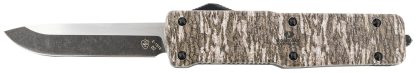 Templar Knife LZMOB321 Premium Weighted  Large 3.55" OTF Drop Point Plain Black Oxide Stonewashed D2 Steel Blade, 5.25" Mossy Oak Bottomland Aluminum Zinc Alloy Handle