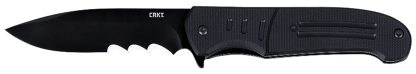 CRKT 6885 Ignitor  3.48" Folding Drop Point Part Serrated Black Oxide 8Cr13MoV SS Blade/Black G10 Handle Includes Pocket Clip