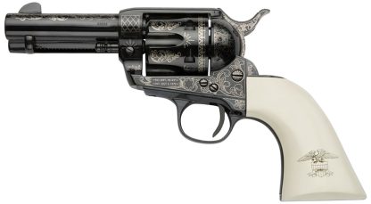 Pietta GW9LLE312NMUI Great Western II Liberty 9mm Luger 6rd 3.50" Blued Engraved Octagon Steel Barrel & Cylinder, Blued Engraved Steel Frame, Ultra Ivory w/Engraved Liberty Eagle Grip, Exposed Hammer