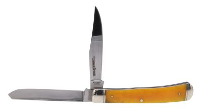 Cold Steel CSFLTRPRY Trapper 3" Folding Clip/Spey Plain 8Cr13MoV SS Blade/Yellow w/Polished Bolsters Bone Handle