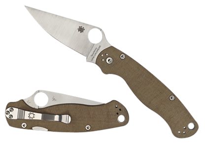 Spyderco C81MPCW2 Military 2  3.47" Folding Plain Stonewashed CPM Cru-Wear Blade/Brown Canvas Textured Micarta Handle Includes Pocket Clip
