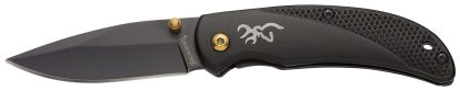 Browning 3220340 Prism 3  EDC Folding 2.38" Plain Black Oxide 7Cr17MoV SS Blade, Black w/Brass Accents & Logo Anodized Aluminum Handle, Includes Pocket Clip