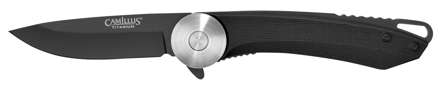 Camillus 19640 Cirque 2.75" Folding Drop Point Plain Black AUS-8 Carbonitride Titanium Blade, Black G10 Handle