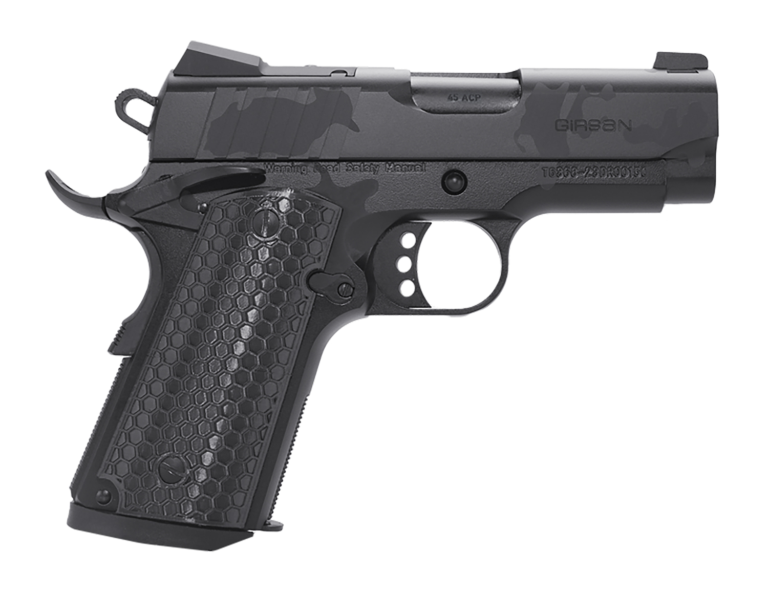 Girsan 391150 MC1911 SC Influencer Sub-Compact 9mm Luger 7+1 3 3.40" Black Steel Barrel, Black Camo Optic Ready/Serrated Steel Slide & Frame w/Picatinny Rail & Beavertail, Black Polymer Grip