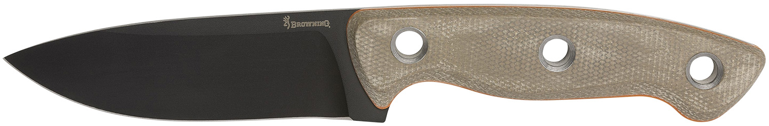 Browning 3220508B Desolation Small 3.75" Fixed Modified Drop Point Plain Black Powder Coated 440C SS Blade, Tan Micarta Laminate Handle