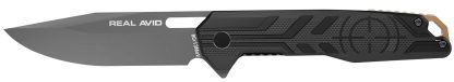 Real Avid AVRAV7 RAV-7  EDC 3.25" Folding Drop Point Plain Titanium 8Cr13MoV SS Blade, Black Textured G10 Handle, Clamshell Pkg