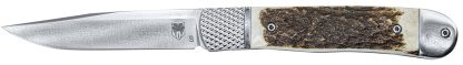 CobraTec Knives CTTHRSTG Trapper Hidden Release 3.12" Flip Open Drop Point Plain Satin D2 Steel Blade, 4.25" Stag Scales Handle