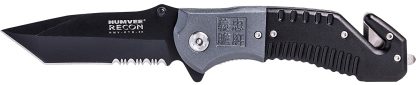 Humvee Adventure Gear HMVKTR08 Humvee Recon Folding Plain/Serrated Black Stainless Steel Blade, Black/GrayHandle