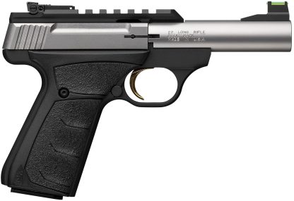Browning 051605490 Buck Mark Plus Micro Bull 22 LR 10+1 4" Stainless Bull Barrel, Stainless Serrated Slide w/Picatinny Rail, Matte Black Alloy Steel Frame, Black Overmolded UFX Grip