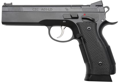 Cz Custom Shop 96336 A01-LD  9mm Luger 19+1 5" Match Grade Bull Barrel, Black Optic Cut/Serrated Steel Slide, Black Polycoat Steel Frame w/Beavertail, Black G10 Grip, Long Dustcover