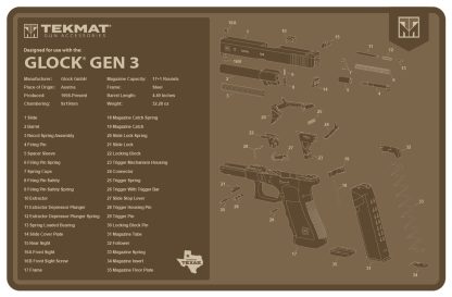 TekMat TEKR17GLOCKG3FDE Glock Gen 3 Cleaning Mat Flat Dark Earth Rubber 11"x17" Glock Gen 3 Parts Diagram