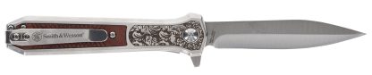 Smith & Wesson Knives 1205011 Unwavered  3.50" Folding Dagger, Plain Stonewashed 8Cr13MoV SS Blade, 4.25" Rosewood w/SS Scales Handle