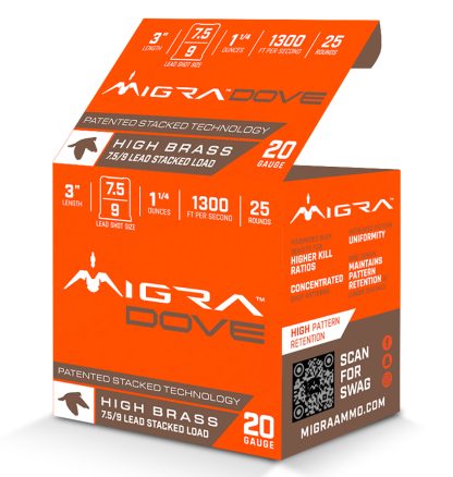 Migra Ammunitions M20UD75-9  Dove 20Gauge 3" 1 1/4oz 7.5/9Shot 25 Per Box/10 Case