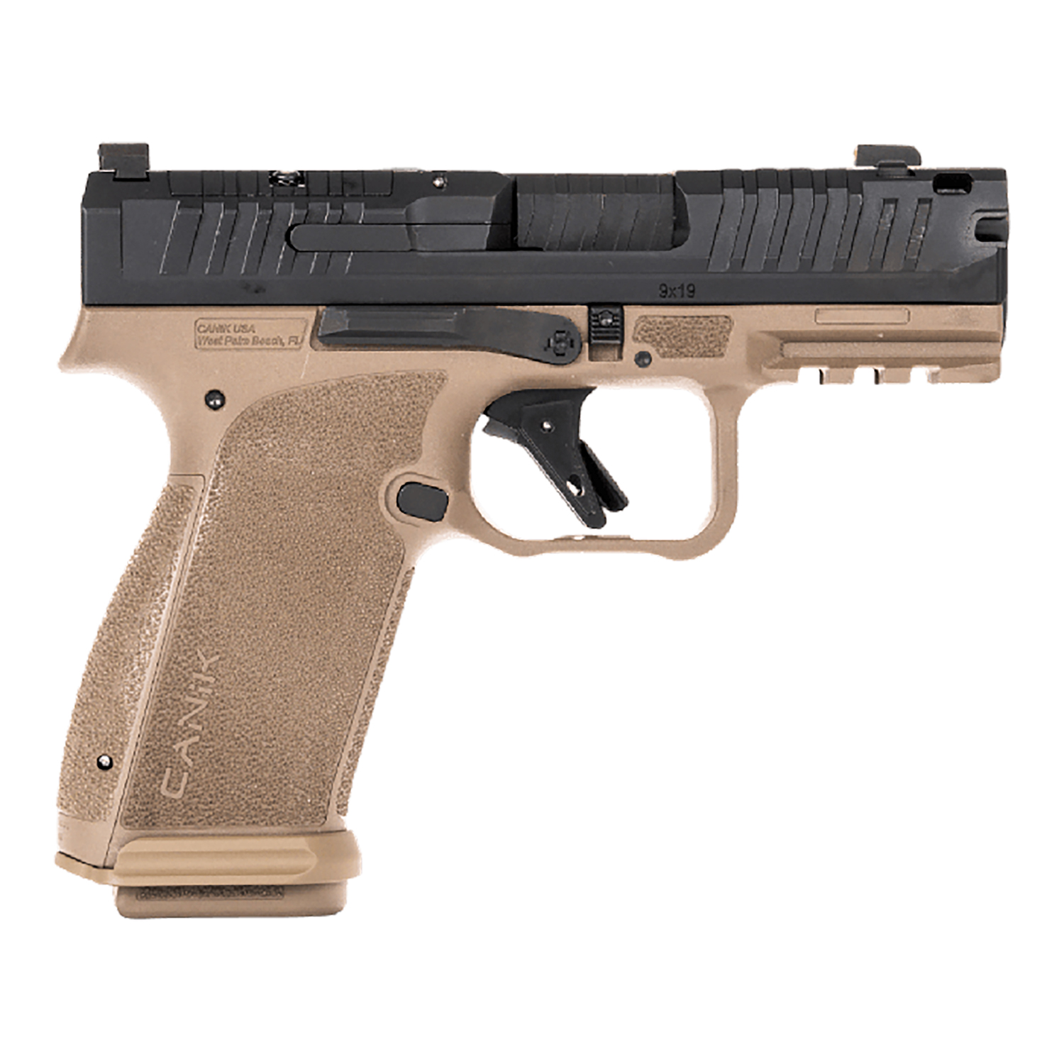 Canik HG8328BDN Mete MC9 Prime Sub-Compact Frame 9mm Luger 17+1 3.64" Black Black Steel Serrated Slide, Flat Dark Earth Polymer Frame w/Picatinny Rail, Textured Grip