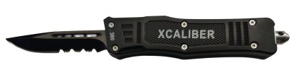 Xcaliber Knife Company 380 ACP Small 2.75" OTF Part Serrated Black 440C SS Blade, 3.91" Steel Handle