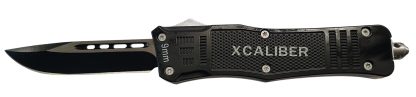 Xcaliber Knife Company  9mm  Large 3.80" OTF Drop Point Black 440C SS Blade, 5.30" Steel Handle