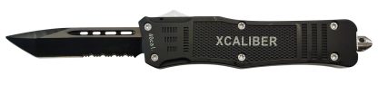 Xcaliber Knife Company  40 Cal  Large 3.80" OTF Tanto Part Serrated Black 440C SS Blade, 5.30" Steel Handle