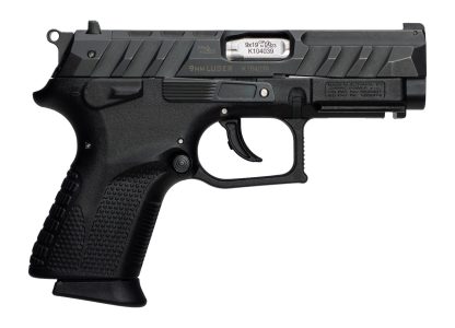 Grand Power 8588005944663 P1S Mk23 9mm Luger 12+1 3.66" Stainless Rotating Barrel, Black Optic Ready/Serrated Slide, Black Frame w/Accessory Rail, Checkered Grip, Ambidextrous