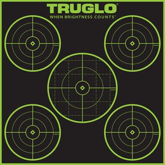 TruGlo TG11A12 Tru-See 5-Bull Target Self-Adhesive Heavy Paper Black/Green 12"x12" 5-Bullseye 12 Pack