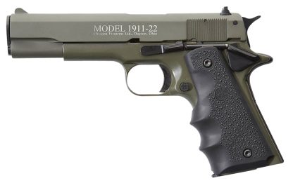 Chiappa Firearms 401121 1911-22  22 LR 10+1 5" OD Green Serrated Steel Slide & Beavertail Frame, Black Hogue Rubber w/Finger Grooves Grip