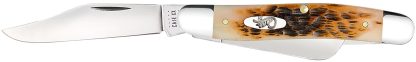 Case 00128 Stockman  Medium 2.92"/2.15"/1.90" Folding Clip/Sheepsfoot/Spey Plain Mirror Polished Tru-Sharp SS Blade/Peach Seed Jigged Amber Bone Handle