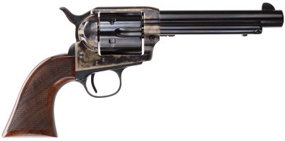 Taylors & Company 550811DE Smoke Wagon Uberti 357 Mag 6 Shot 5.50" Blued Round Barrel & Cylinder, Color Case Hardened Steel Frame, Checkered Walnut Navy Grip, Exposed Hammer
