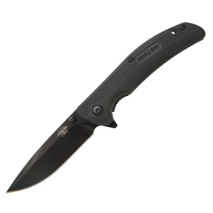 Bear & Son Sideliner Folding Knife 3-3/4" Drop Point Blade Black Zytel with Flipper