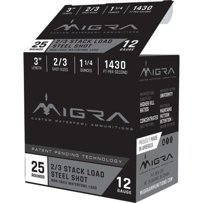 Migra Waterfowl Steel Shot Shot Shells 12 ga 3" 1-1/4 oz #2#3 1430 fps 25/ct