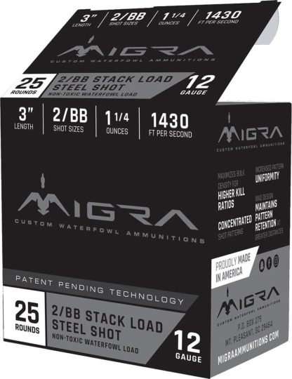 Migra Waterfowl Steel Shot Shotshell 12 ga 3" 1-1/4 oz 1430 fps #2-BB 25/ct