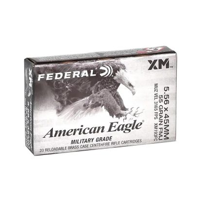 Federal American Eagle Rifle Ammunition 5.56X45 NATO 55gr FMJ 3165 fps 20/ct