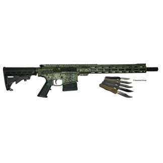 Great Lakes AR-10 Rifle .308 Win 10rd Magazine 16" Barrel Lichen Green with 5 OTF 3-1/2" Blade Knives