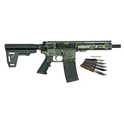 Great Lakes AR-15 Pistol .223 Wylde 30rd Magazine 7" Barrel Lichen Black with 5 OTF 3-1/2" Blade Knives