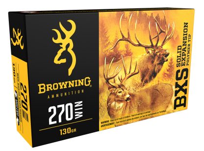 Browning Ammo B192402701 BXS Copper Expansion 270Win 130gr Lead Free Solid Expansion Polymer Tip 20 Per Box/10 Case
