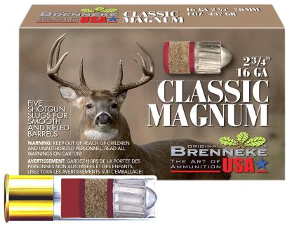 Brenneke SL162CLM Classic Magnum 16Gauge 2.75" 1oz Slug Shot 5 Per Box/50 Case