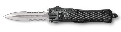 CobraTec Knives SSWCTK1SDAG2SS CTK-1  2.75" OTF Part Serrated D2 Steel Blade/Stonewashed Aluminum Handle Features Glass Breaker Includes Pocket Clip